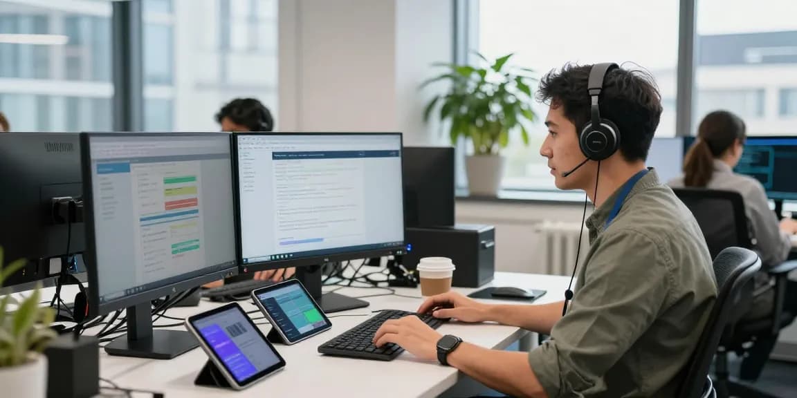 Proactive IT support workspace showcasing managed IT services London with technician monitoring systems.