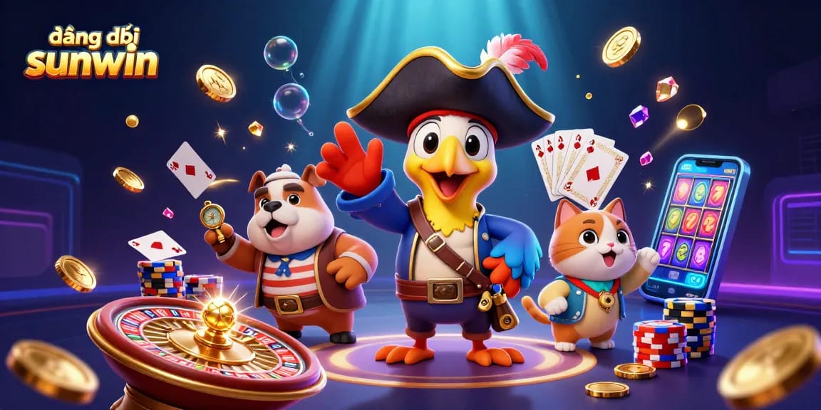 Experience excitement as you register for đăng ký sunwin with colorful casino elements and characters.