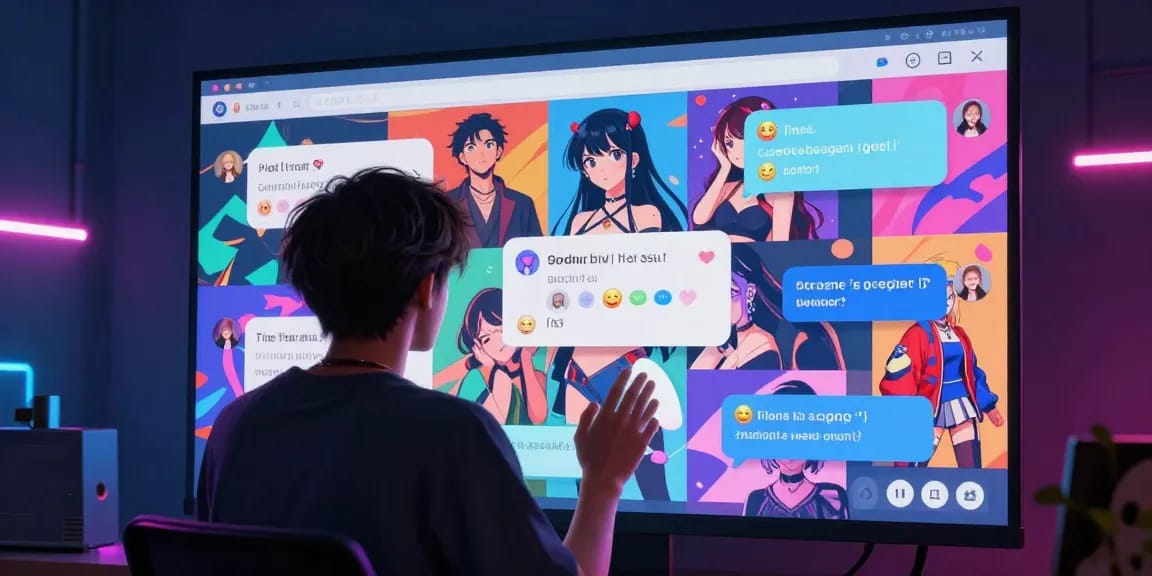User engaging in an exciting hentai ai chat with animated characters in a vibrant digital environment.