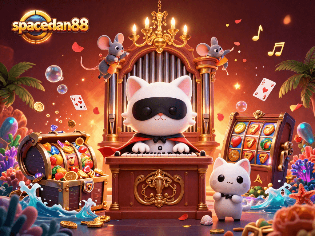Experience the thrill of winning with spaceman88's vibrant casino-themed 3D rendering showcasing exciting games!