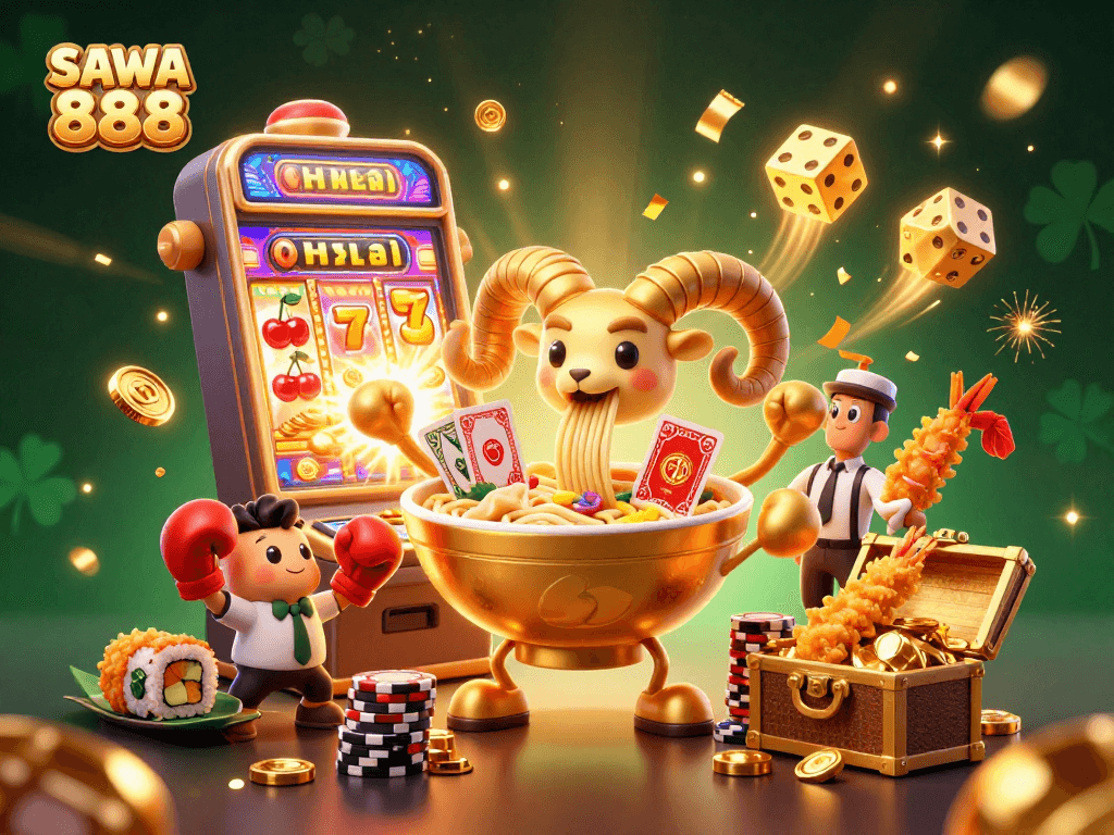 Experience the vibrant world of SAWA 888 with engaging characters, dazzling jackpots, and colorful casino action.