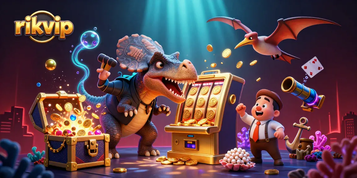 Experience thrilling jackpots at rikvip with the pachycephalosaurus winning coins from a slot machine.