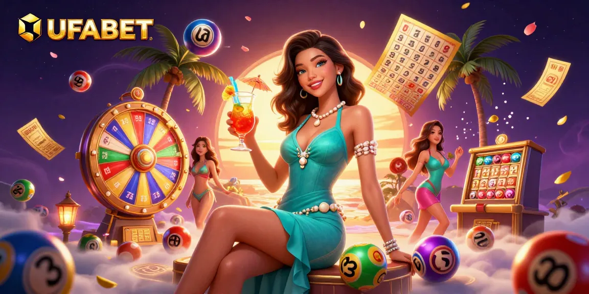 Experience the excitement of UFABET with vibrant lottery balls and captivating casino elements.