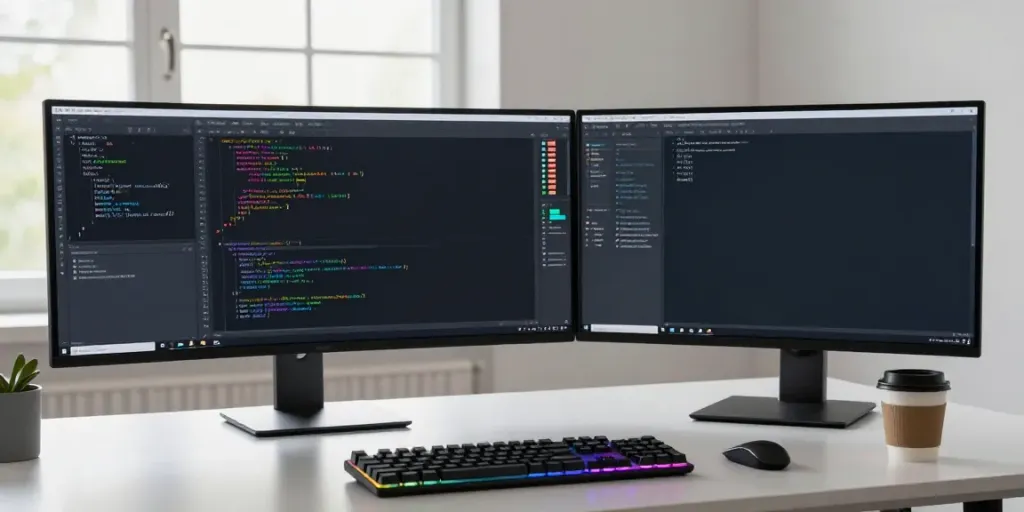 UK domain renewal prices in a modern tech workspace highlighting software development tools.