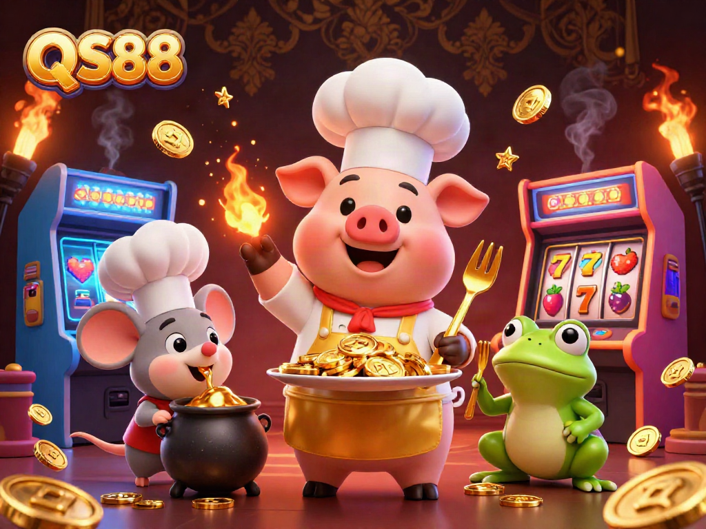 Experience the thrill of QS88 with a luxurious 3D casino scene featuring vibrant elements.