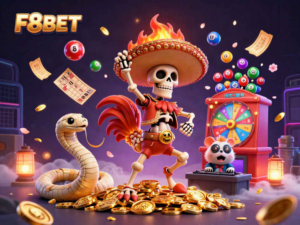 Experience the excitement of F8BET with a lively 3D illustration showcasing dynamic gaming elements and vibrant characters.