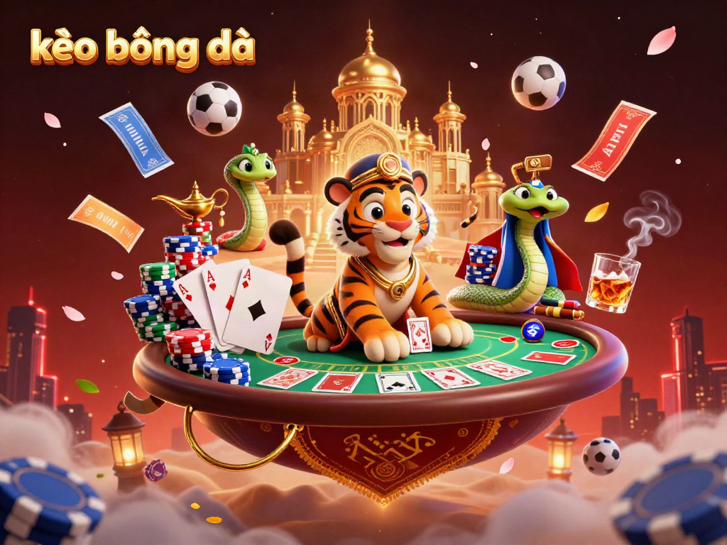 Experience kèo bóng đá betting excitement with a 3D sultan tiger and dynamic sports elements illustration.