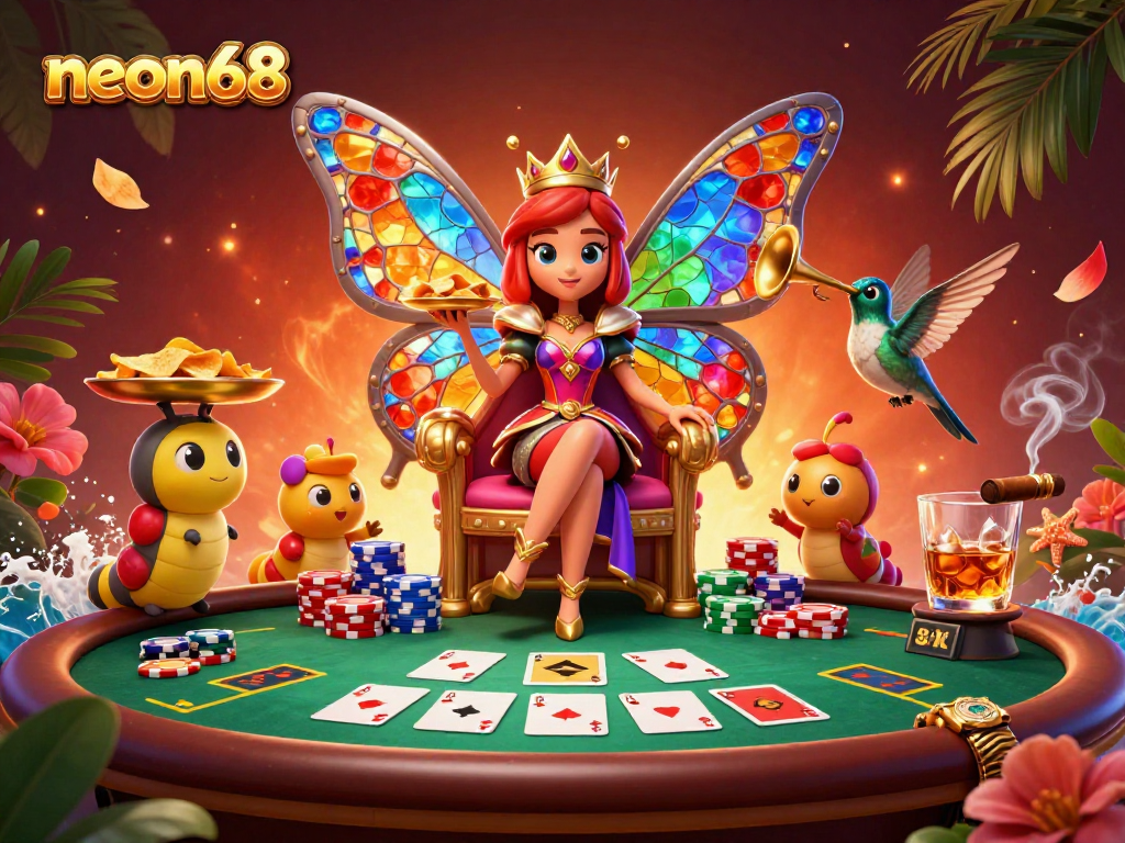 Engage in thrilling poker battles with neon68's vibrant characters and captivating game elements.
