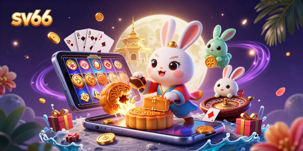 Experience exhilarating gameplay at sv66 with a vibrant 3D illustration of a moon rabbit revealing poker chips.