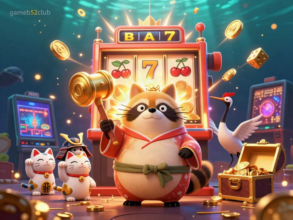 Join the fun with gameb52club's vibrant casino scene featuring cheerful characters and exciting jackpots.