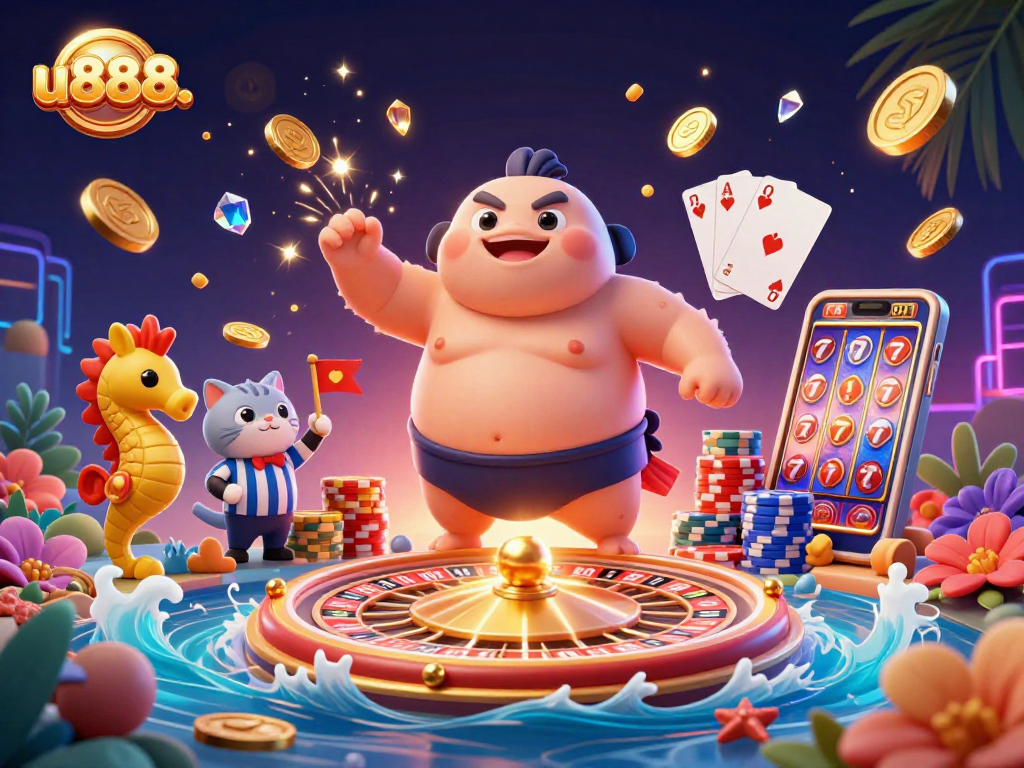 Experience thrilling gameplay with U888's vibrant casino atmosphere featuring a blowfish jackpot.