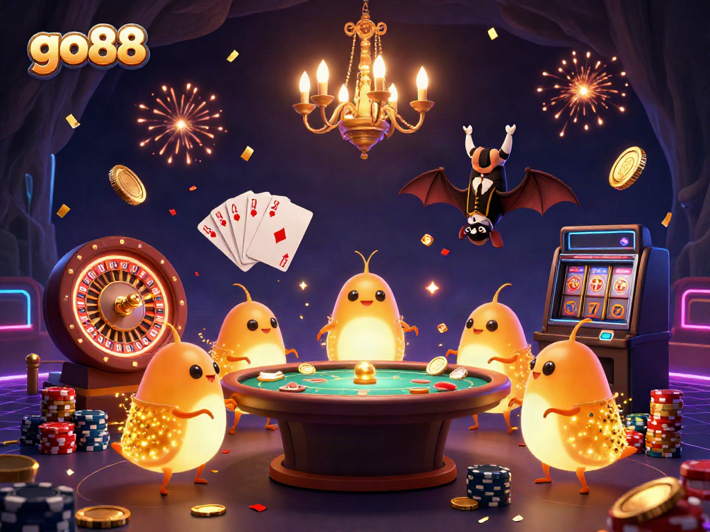 Experience the excitement of go88 casino gaming with glowworms illuminating the vibrant cave casino scene.