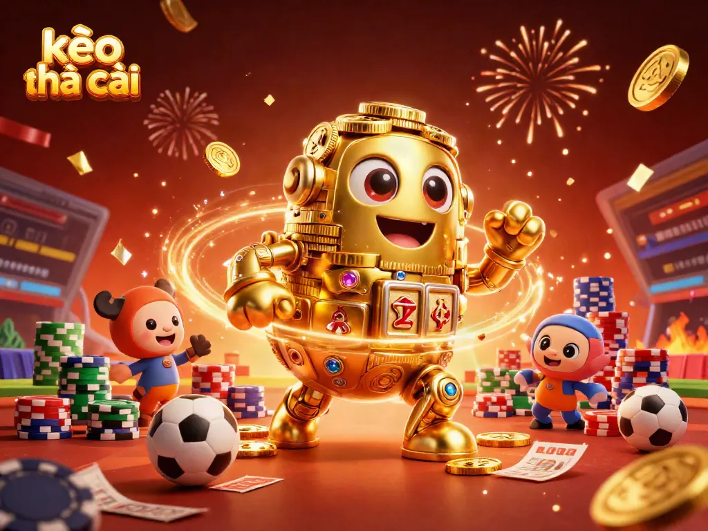 Engage with kèo nhà cái in an exciting scene featuring dynamic betting elements and a golden golem.