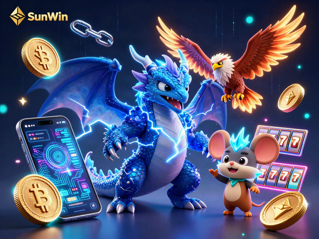 Experience thrilling gaming action with SunWin's vibrant 3D casino illustration featuring a thunder dragon.