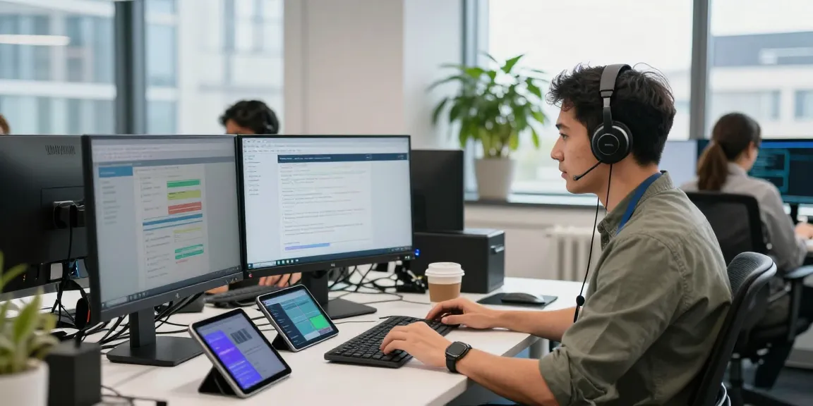 Proactive IT support workspace showcasing managed IT services London with technician monitoring systems.