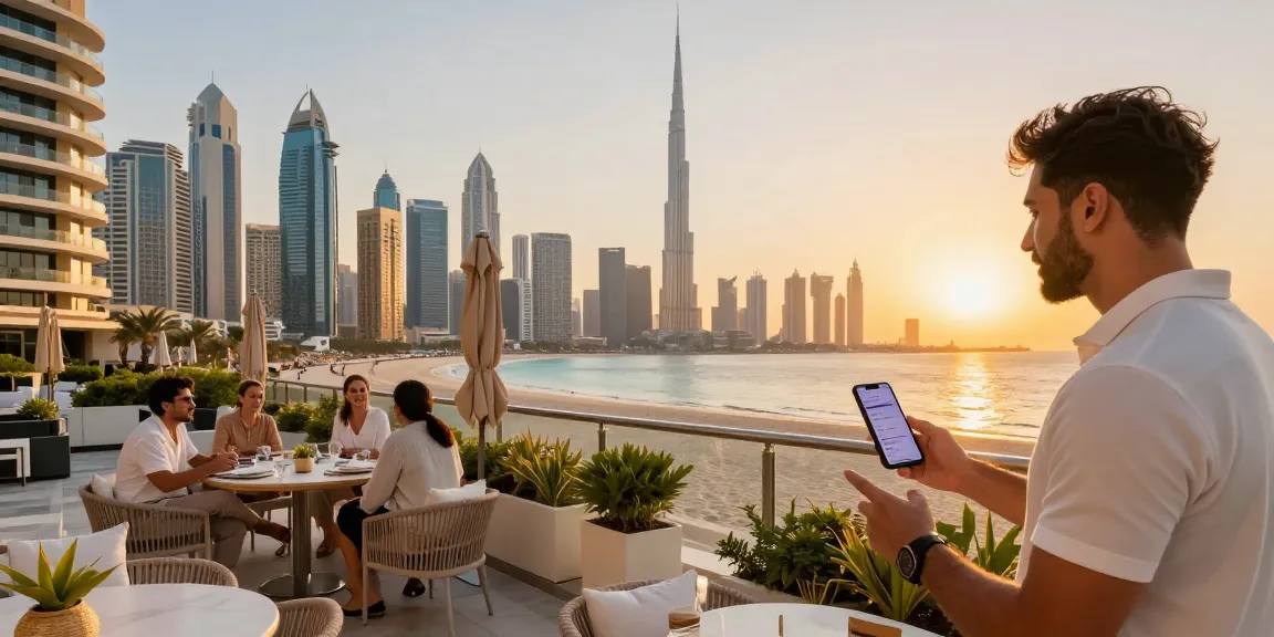 Airbnb management company Dubai host showcasing stunning beachfront property in vibrant Dubai atmosphere during sunset.