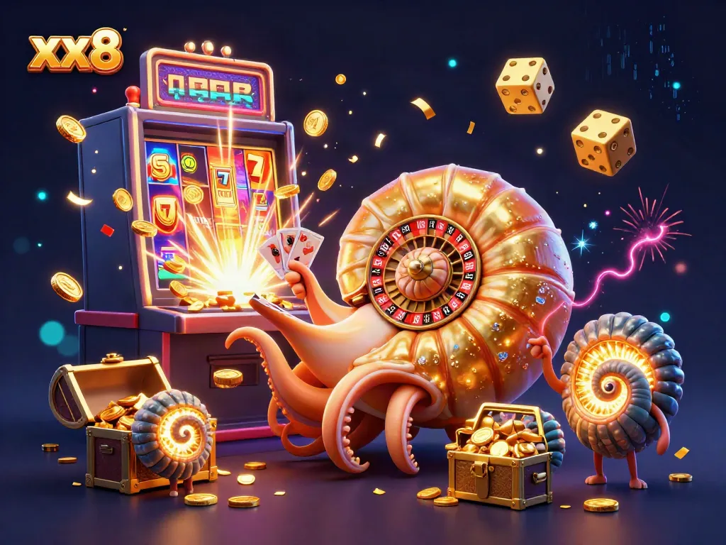 Engage with the exciting xx8 online casino experience featuring a vibrant nautilus roulette wheel and slot machine.