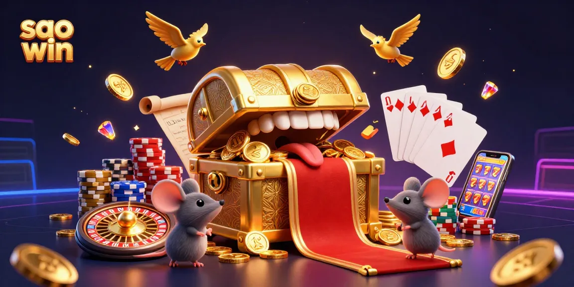 Experience the thrill of playing with Sao Win, surrounded by vibrant casino action and sparkling gems.