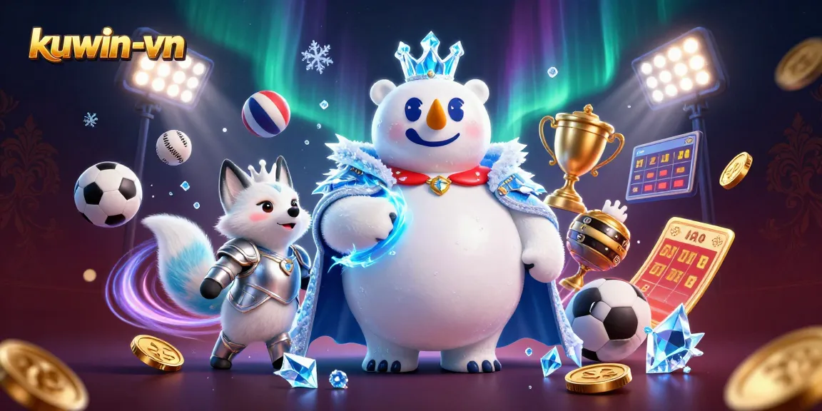 Kuwin-vn ice king and silver fox dominate a dynamic casino scene with vibrant sports elements.