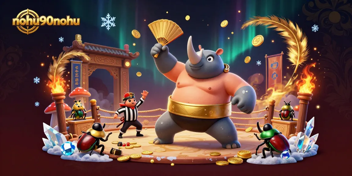 Join the fun at nohu90nohu as the sumo beetle stomps for coins in an exciting casino scene.