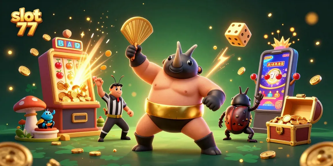 Experience exciting wins with slot 77 through vibrant, ultra-detailed 3D casino illustration.