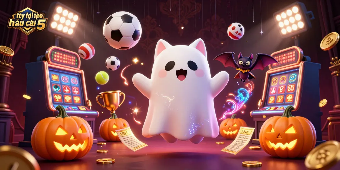 Engage with tỷ lệ kèo nhà cái 5 through this vibrant casino scene showcasing sports betting elements and ghostly characters.