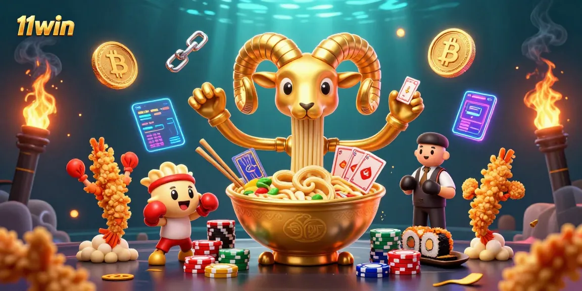 Experience thrilling gambling action with 11win as golden ramen bowl characters engage in dynamic casino excitement.