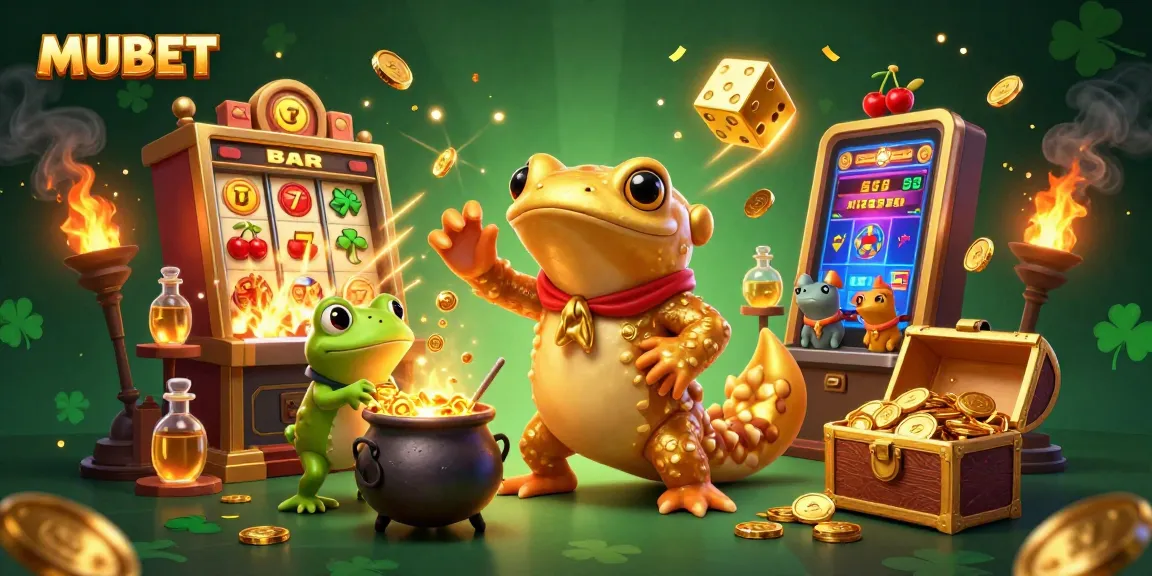 MUBET transforms your wins with a vibrant casino scene encapsulating excitement and luck through gold and games.