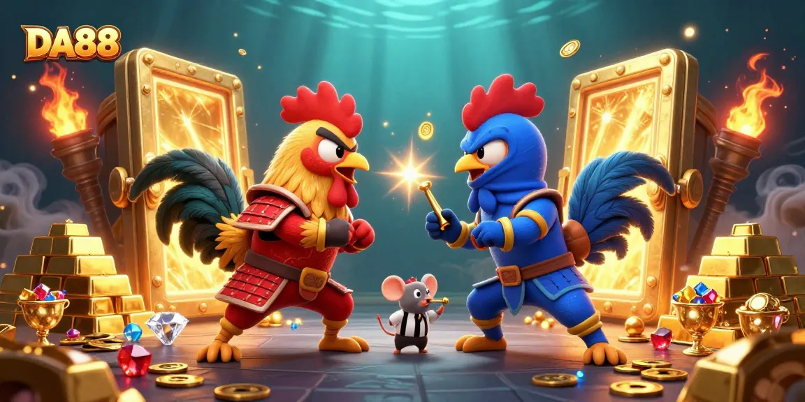 Engage with DA88 audio mastery in an immersive casino battle of roosters and golden treasures.