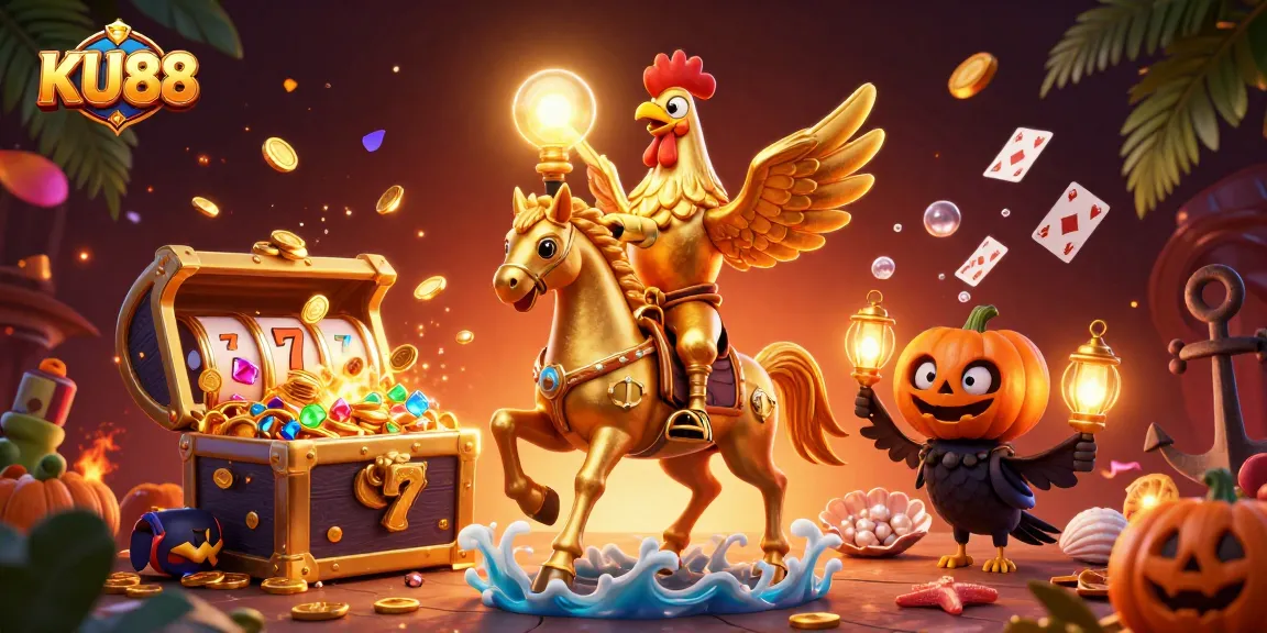 Experience thrilling slots and gaming action with KU88, featuring a vivid midnight casino scene.