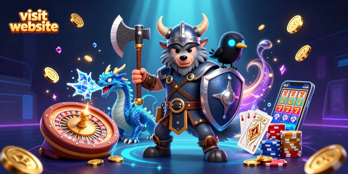 Experience thrilling action as you visit website showcasing a Viking wolf warrior with fantasy casino elements.