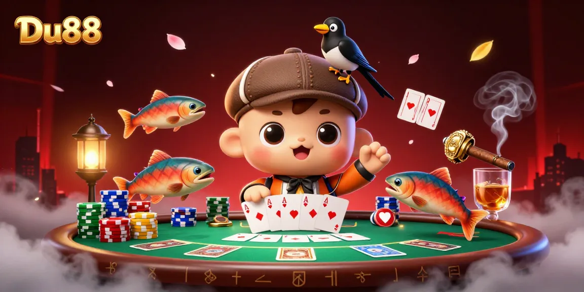 Win exciting pots with Du88, a lively gaming scene featuring Nessie and poker elements.