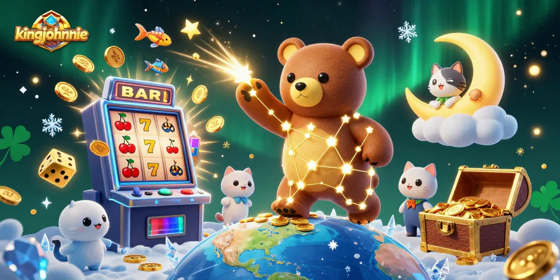 Engaging kingjohnnie scene with 3D characters amidst casino elements, showcasing vibrant action.