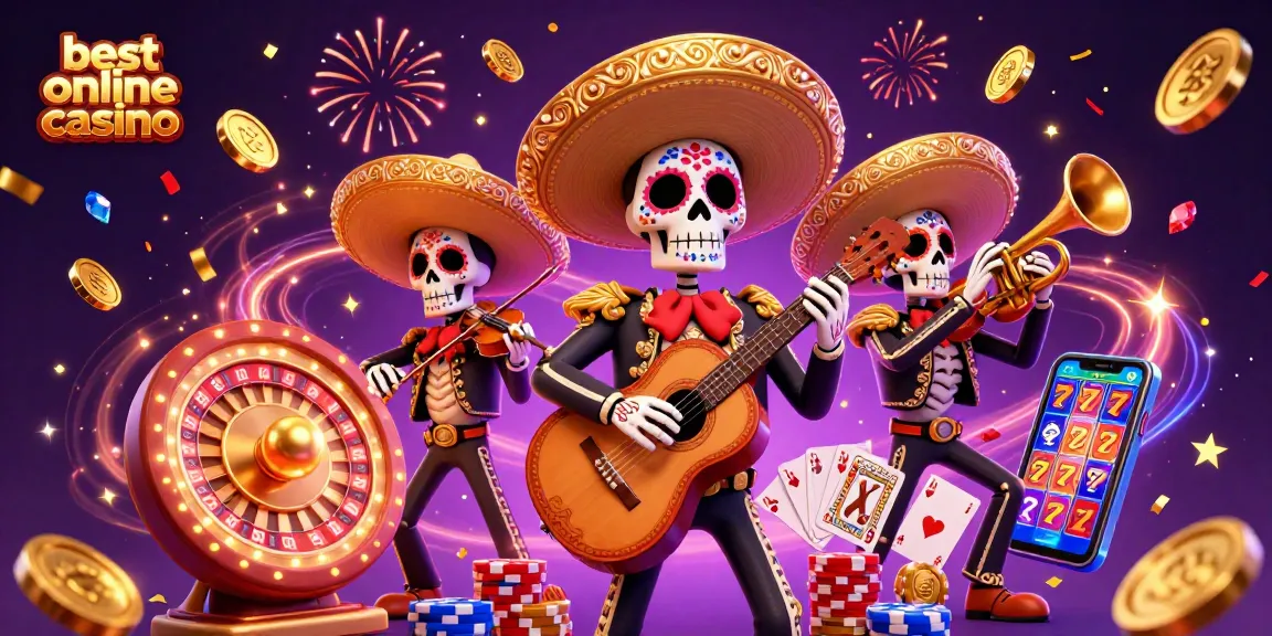 Experience the excitement of the best online casino with a colorful mariachi scene showcasing games and celebratory elements.