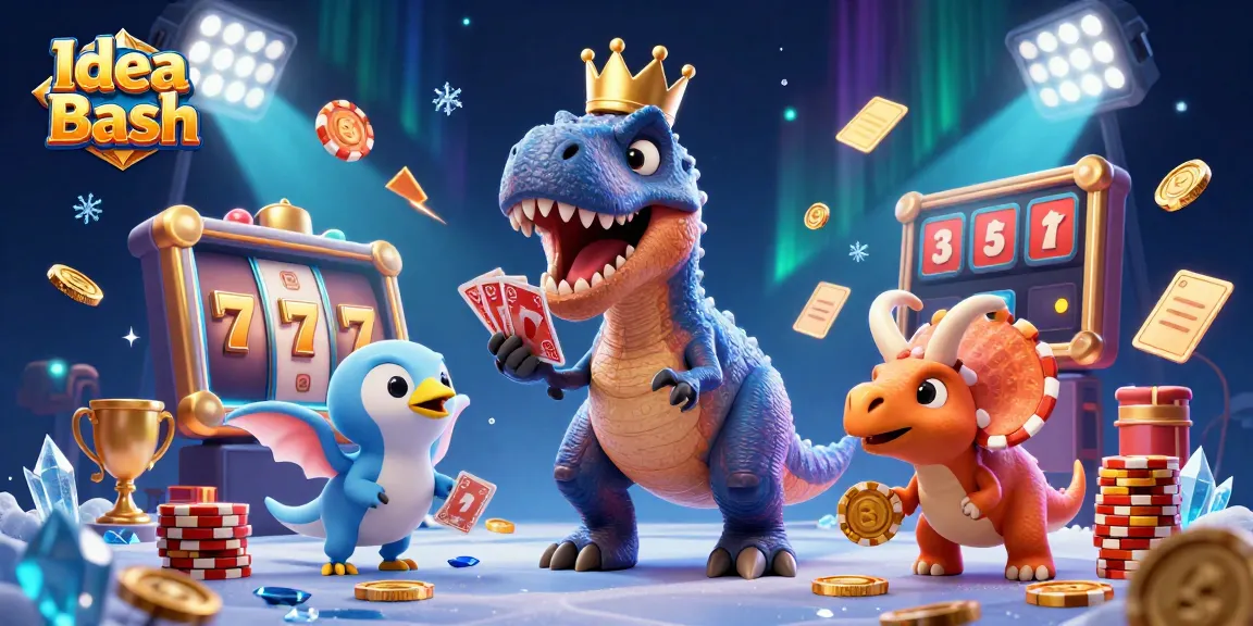 Participate in the engaging world of gambling with Idea Bash featuring a T-Rex, pterodactyl, and triceratops.